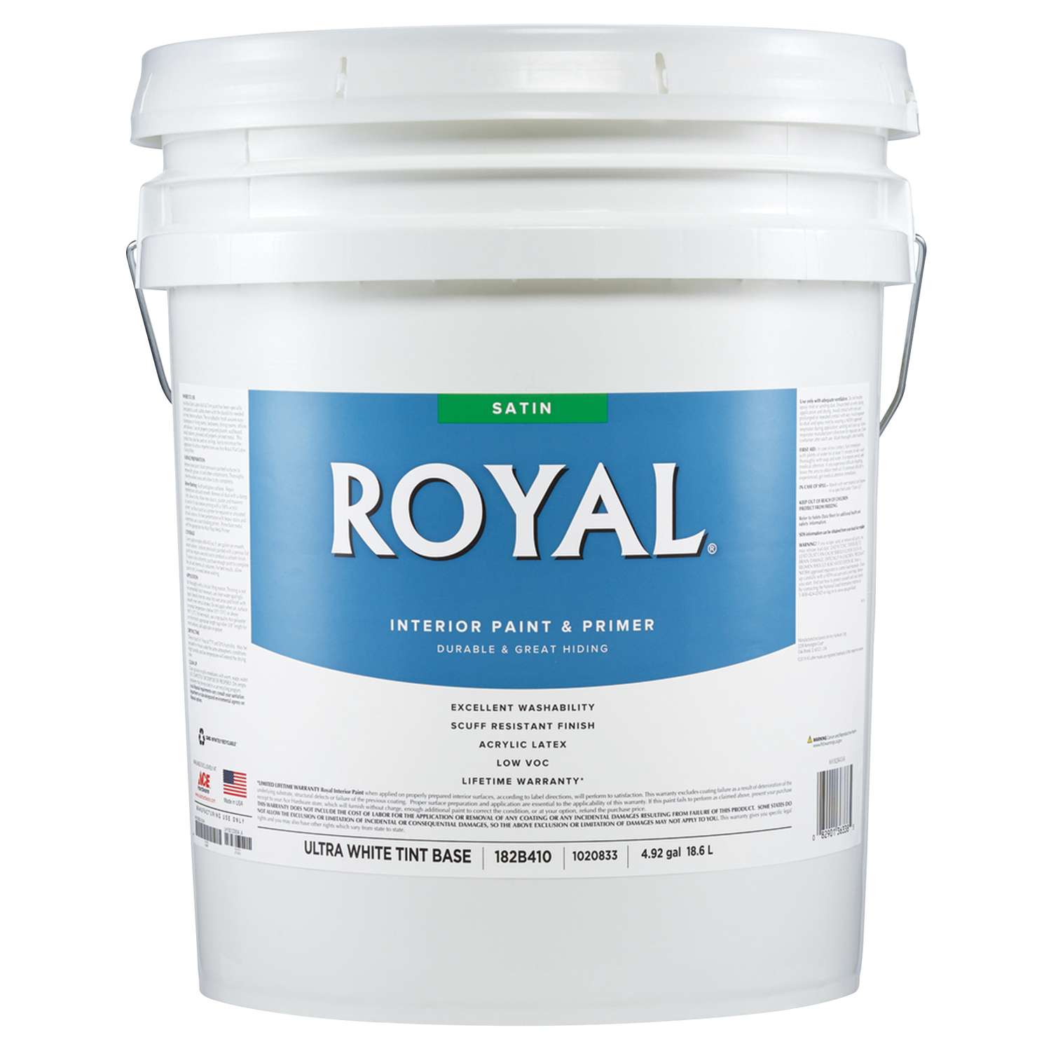 Royal Satin Tint Base Ultra White Base Acrylic Latex Paint and Primer