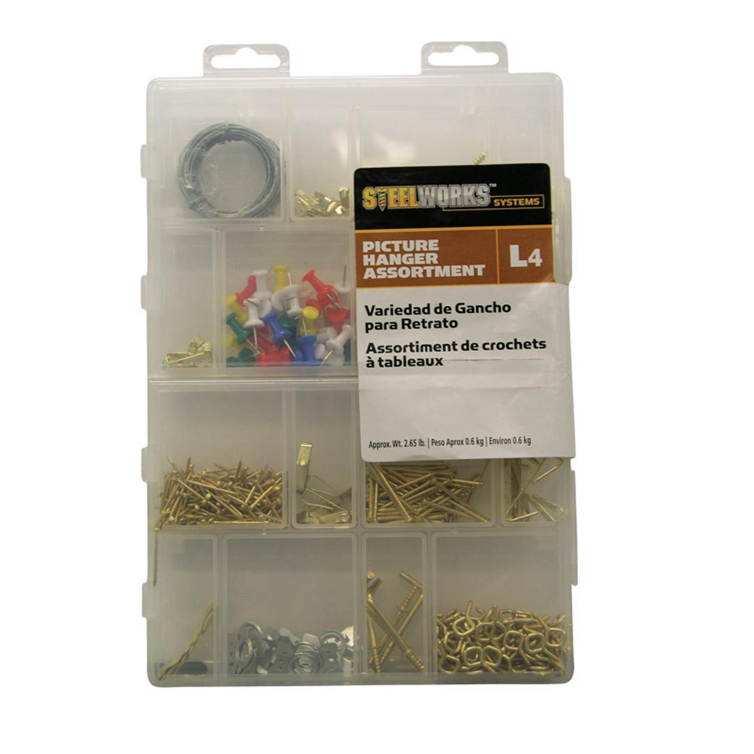 Hillman STEELWORKS L4 Brass-Plated Assorted Picture Hanging Set 10 lb 1 pk Hillman STEELWORKS L4 Brass-Plated Assorted Picture Hanging Set 10 lb 1 pk