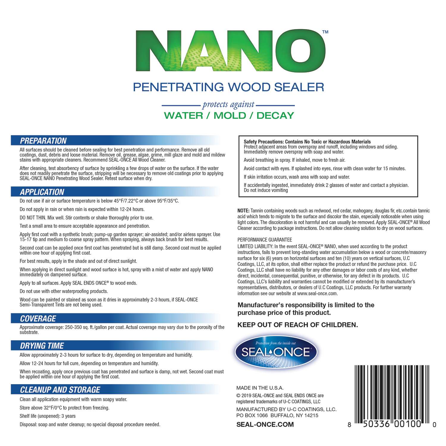 Seal-once SO7523 1 Gal Nano + Poly Premium Wood Sealer Cedar Color
