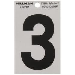 HILLMAN 3 in. Reflective Black Vinyl Self-Adhesive Number 3 1 pc