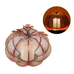 Alpine Warm Candle 8 in. LED Mesh Pumpkin With Candle Halloween Decor