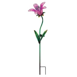 Regal Art & Gift Assorted Glass/Metal 33 in. H X 9 in. L X 7.25 in. W Tiger Lily Solar Garden Stake