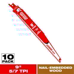 Diablo Demo Demon 9 in. Carbide Tipped Nail-Embedded Wood Reciprocating Saw Blade 5/7 TPI 10 pk
