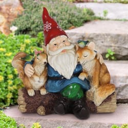 Exhart Multicolored Resin 13.5 in. H X 14 in. L X 8 in. W Garden Gnome his Squirrel/Fox Statue