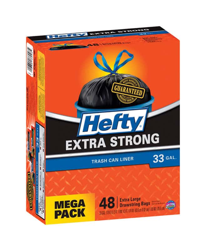 Hefty Extra Strong 33 gal. Trash Bags Drawstring 48 pk Ace Hardware