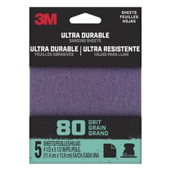 3M Ultra Durable 5.5 in. L X 4.5 in. W 80 Grit Aluminum Oxide 1/4 Sheet Sandpaper 5 pk