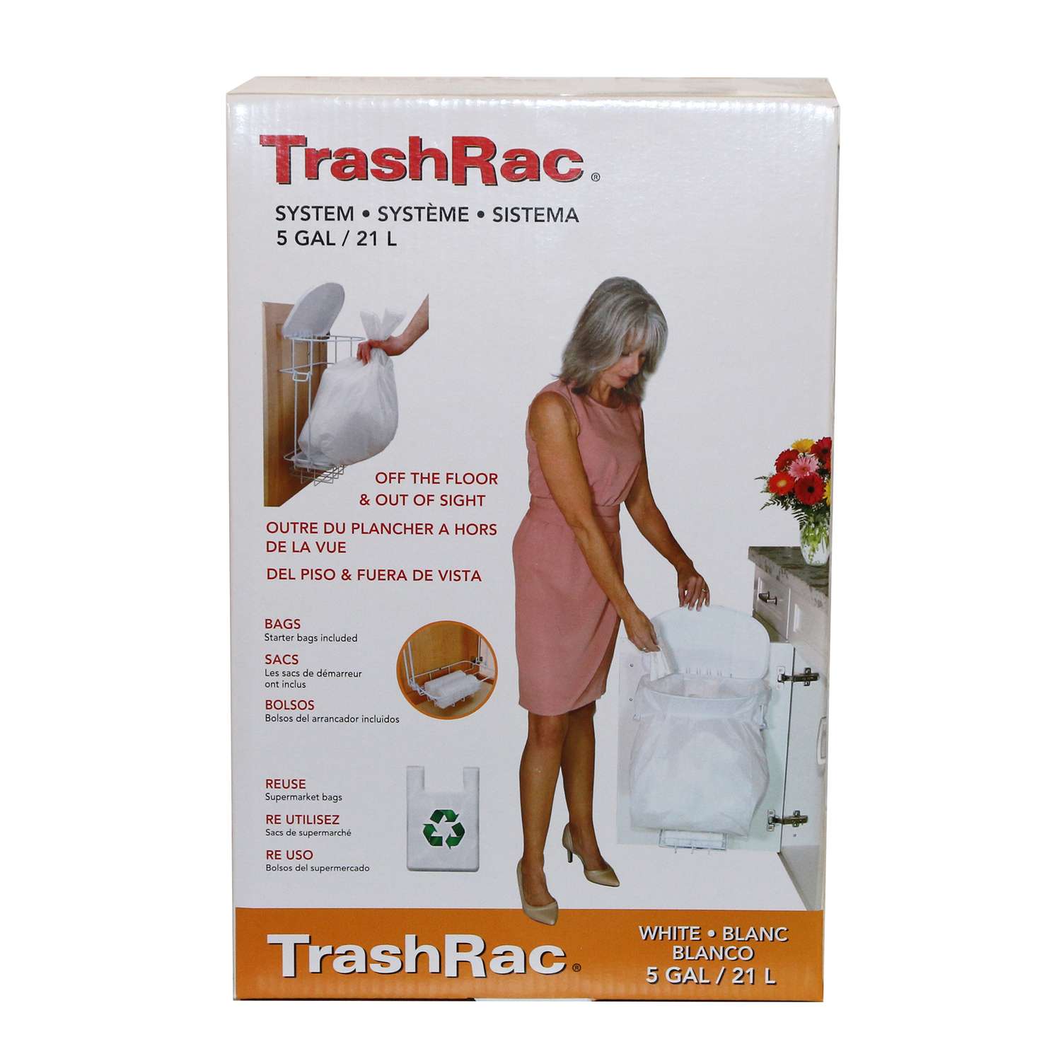 Trashrac 5 gal Case of 12 Trash Bags Handle Tie 20 pk 