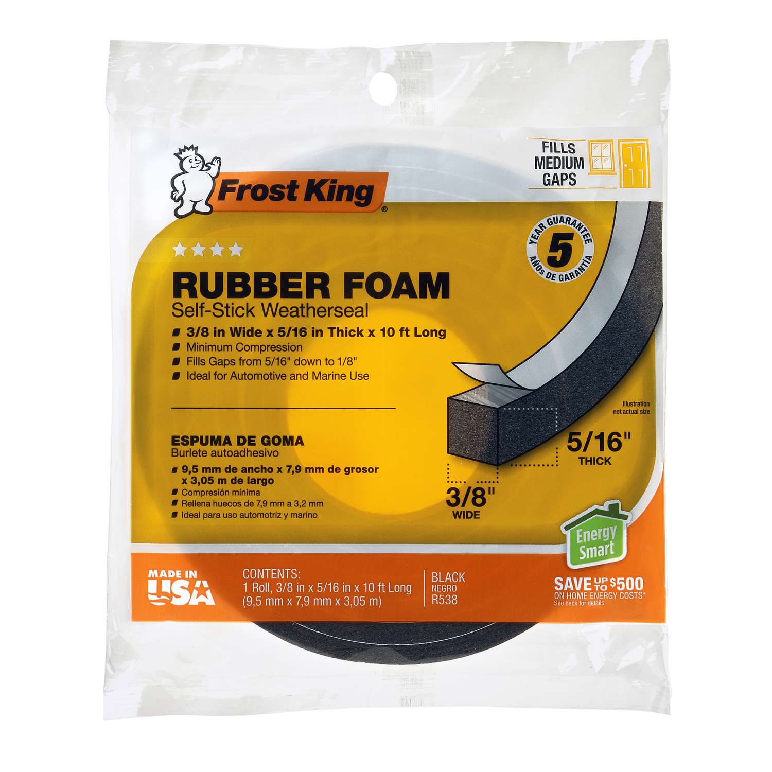 Frost King Black Rubber Foam Weather Stripping Tape For Auto and Marine