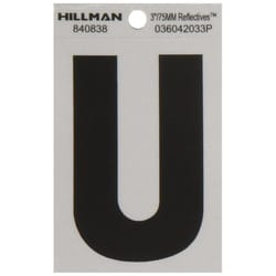 Hillman 3 in. Reflective Black Vinyl Self-Adhesive Letter U 1 pc