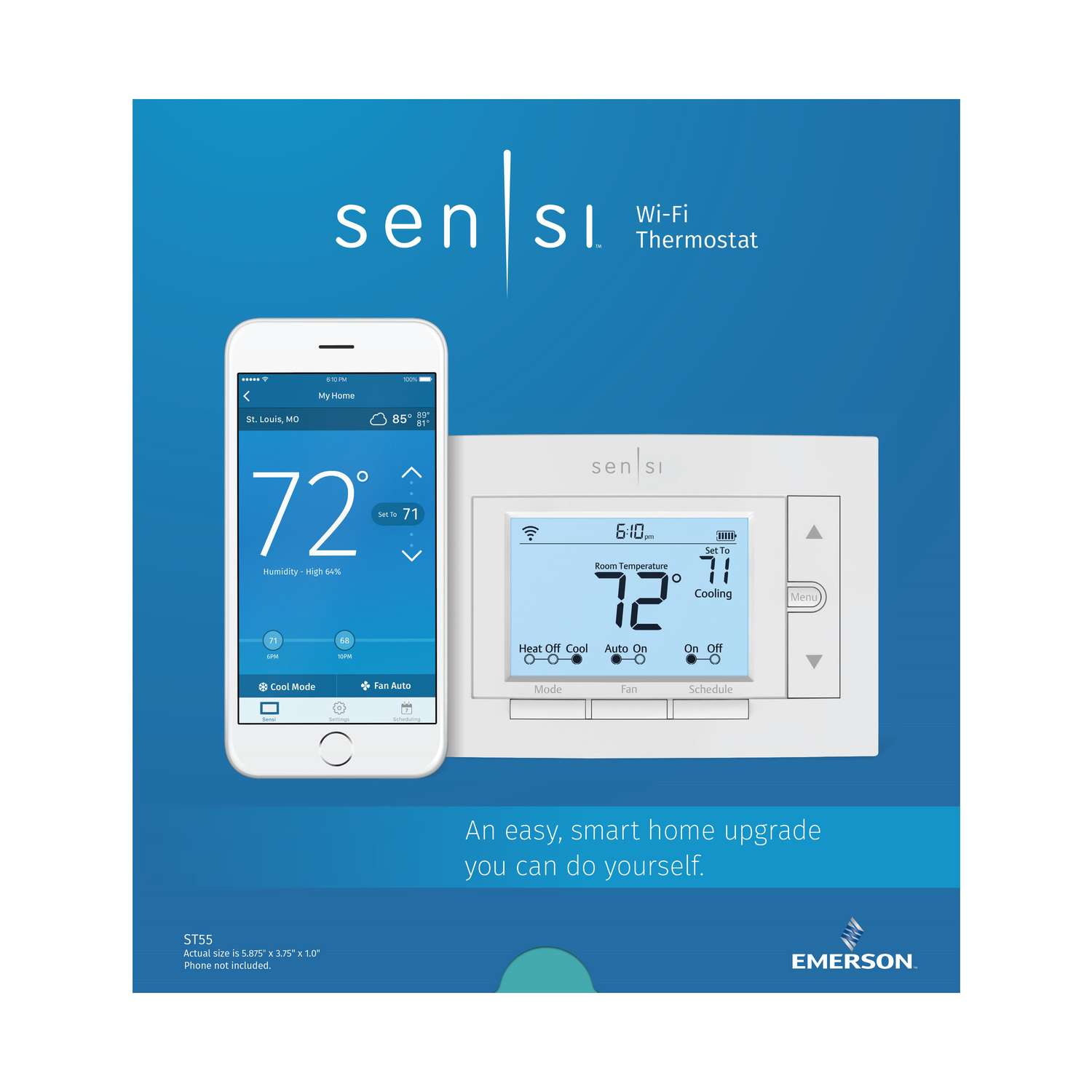 Thermostat button looks like a little stick figure in a house