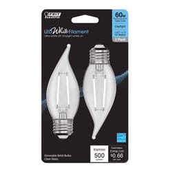 Feit White Filament BA10 E26 (Medium) Filament LED Bulb Daylight 60 Watt Equivalence 2 pk