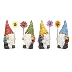 Alpine Polyresin Multi-color 10 in. Gnome with Flower Statue