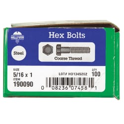 HILLMAN 5/16 in. D X 1 in. L Zinc Plated Steel Hex Bolt 100 pk