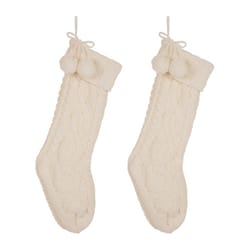 Glitzhome White Knitted with Pom Pom Ball Christmas Stocking 1.18 in.