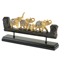 Accent Plus 7.75 in. H X 2.75 in. W X 13.5 in. L Ivory/Brown Poly Resin Carved Band Of Elephants