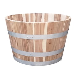 Real Wood Products 16.5 in. H X 26 in. W X 26 in. D Wood Half Wine Barrel Planter Natural