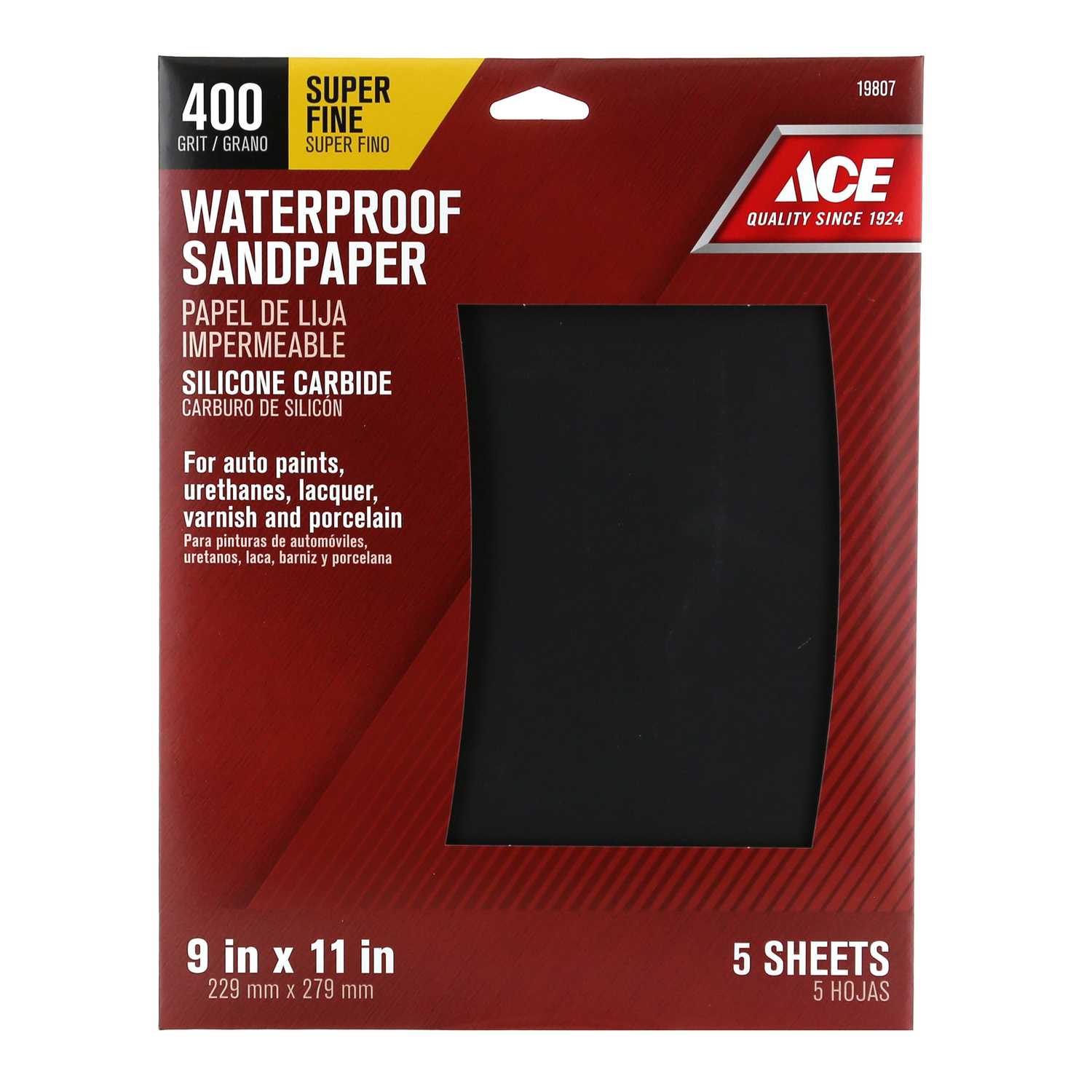 Ace 11 in. L x 9 in. W 400 Grit Silicon Carbide Waterproof Sandpaper 5