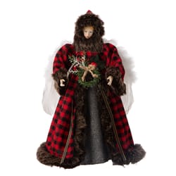 Glitzhome Multicolored Plaid Angel Tree Topper 16 in.