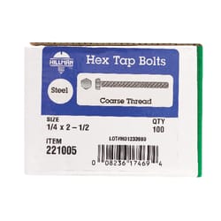 HILLMAN 1/4 in. D X 2-1/2 in. L Zinc Plated Steel Hex Tap Bolt 100 pk