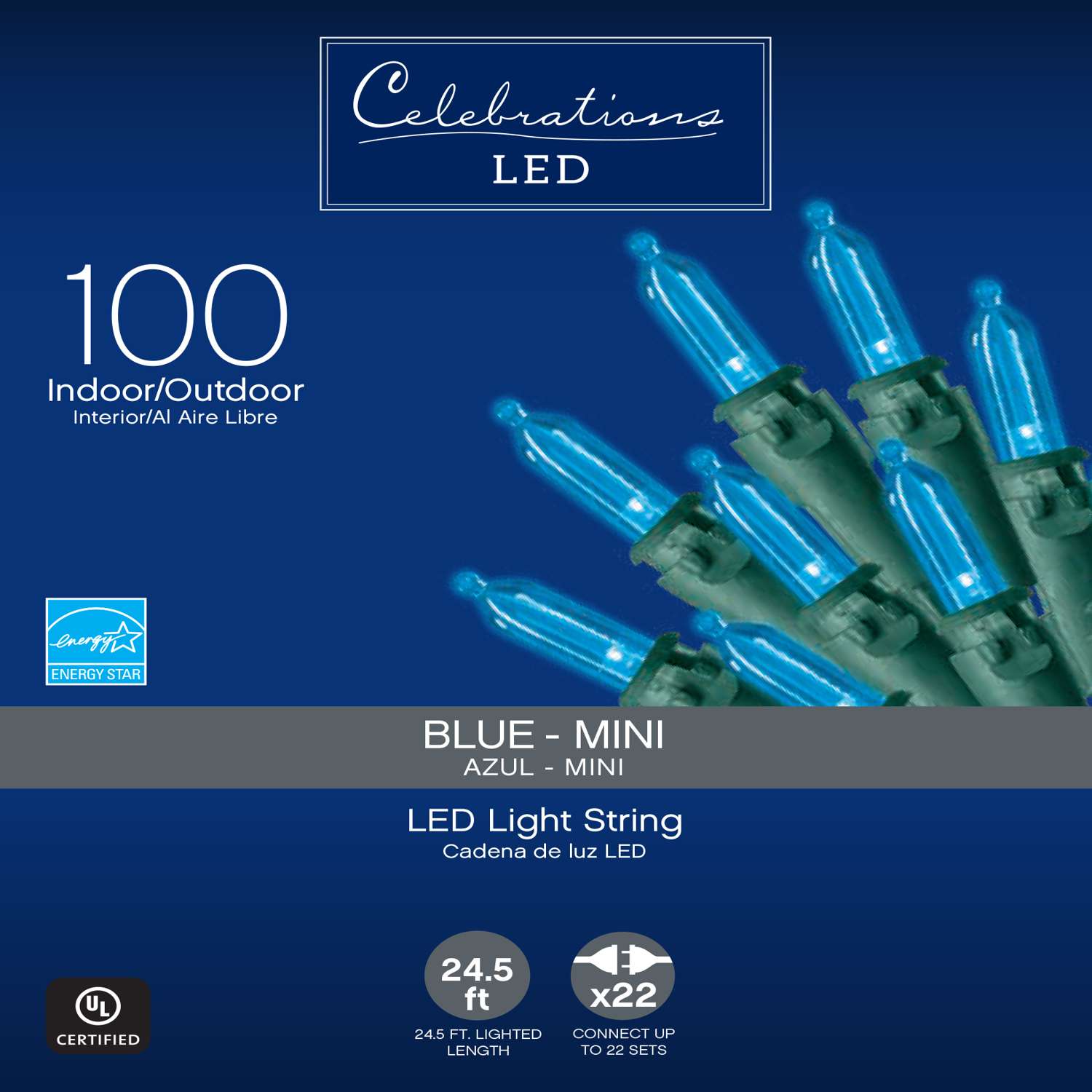 Celebrations Basic LED Mini Blue 100 ct String Christmas Lights 24.75