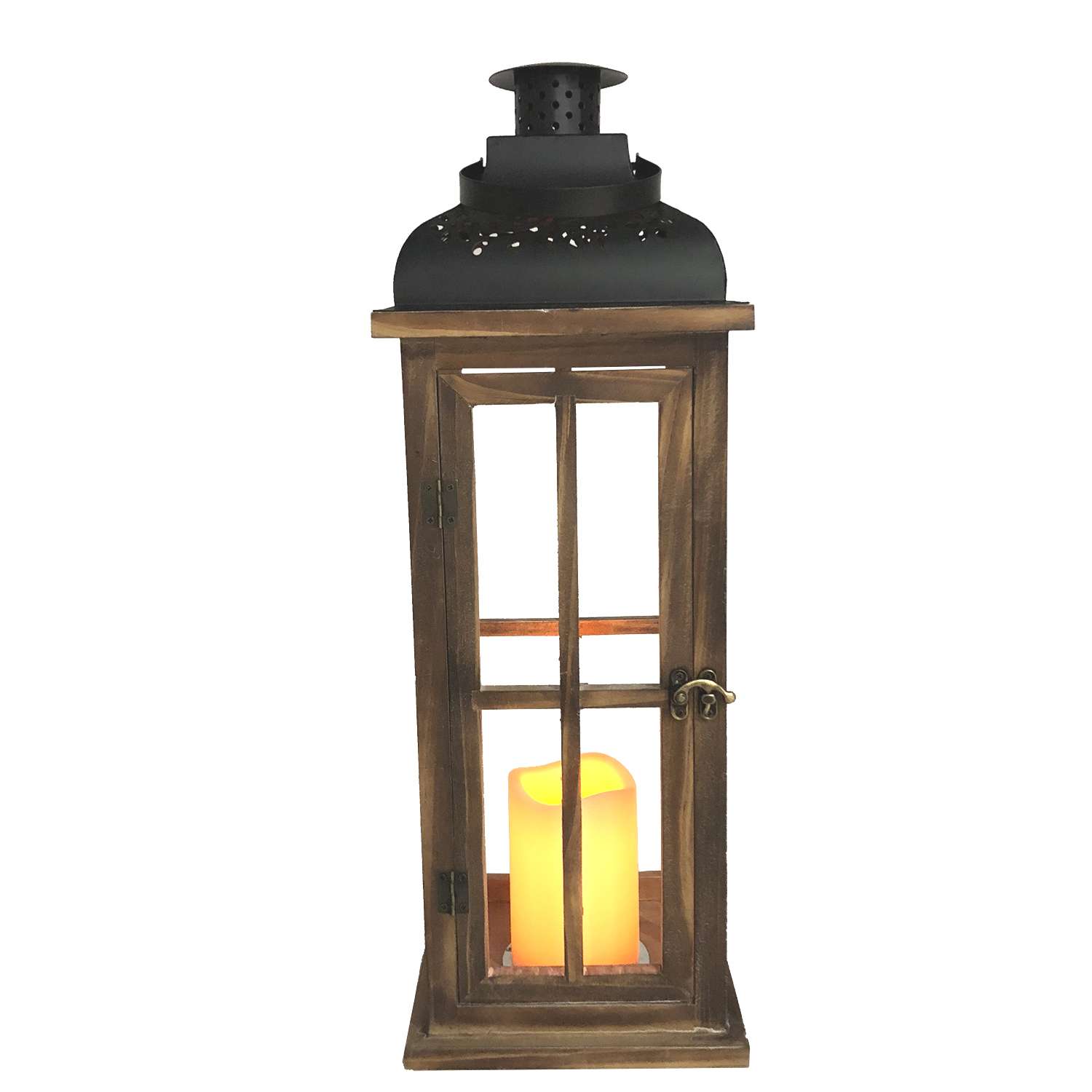 Meadowcreek 20 in. Metal/Wood Decorative Lantern Black/Brown Ace Hardware