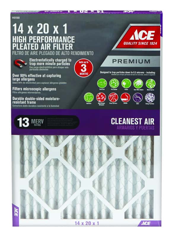 Ace 14 in. W x 20 in. H x 1 in. D Pleated Pleated Air Filter Ace Hardware