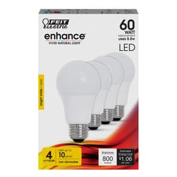 Feit Enhance A19 E26 (Medium) LED Bulb Bright White 60 Watt Equivalence 4 pk