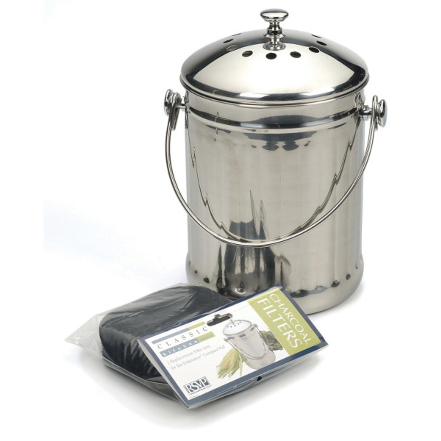 RSVP International Endurance Silver Stainless Steel Compost Pail 128 oz Uae Electronic uaeelectronic.com