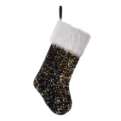 Glitzhome Navy Blue/White Sequin Christmas Stocking 0.59 in.