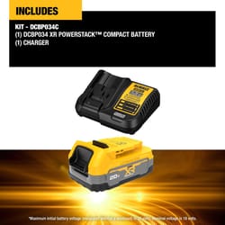 DeWalt 20V MAX XR POWERSTACK DCBP034C 1.7 Ah Lithium-Ion Compact Battery and Charger Starter Kit 2 p