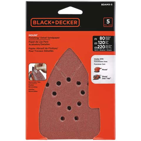 Black+Decker Mouse 5-1/4 in. L X 3-3/4 in. W 80/120/220 Grit Aluminum Oxide  Sandpaper 5 pk - Ace Hardware