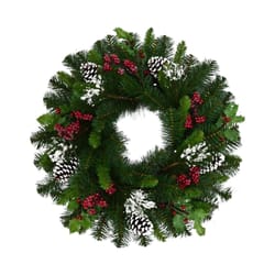 Celebrations Home 30 in. D LED Prelit Warm White Icy Mixed Pine Wreath