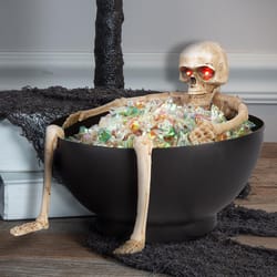 Gemmy Red 7.68 in. LED Candy Bowl Grabbing Skeleton Halloween Decor