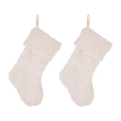 Glitzhome White Plush Christmas Stocking 1.18 in.