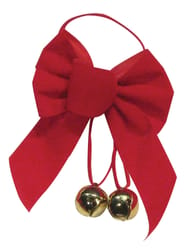 Holiday Trims Red 5 Loop Christmas Sleigh Bell Christmas Bow 5.5 inch in.