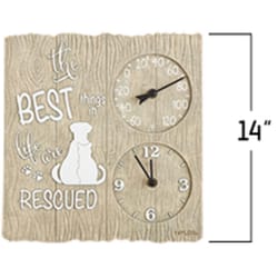 Taylor Pet Rescue Clock/Thermometer Polyresin Gray 14 in.