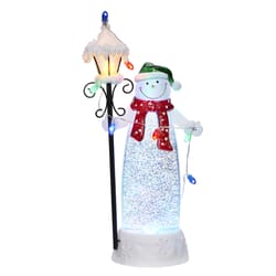 Roman Holiday LED Multicolored Standing Snowman with Lamp and String of Ornaments Table Decor 11.5 i