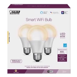 Feit Smart Home A19 E26 (Medium) Smart-Enabled LED Bulb Soft White 60 Watt Equivalence 3 pk