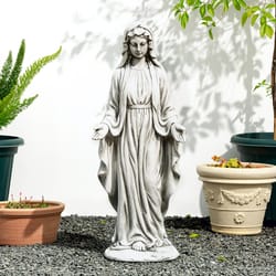 Glitzhome Fiberglass/MGO Gray 30 in. Blessed Mother Mary Garden Statue