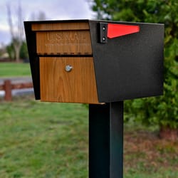 Mail Boss Mail Manager Wood Grain Galvanized Steel Post Mount Black/Brown Locking Mailbox
