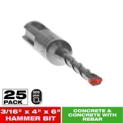 Diablo 3/16 in. X 6 in. L Carbide Tipped 2-Cutter Hammer Drill Bit SDS-Plus Shank 25 pk