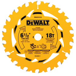 DeWalt 6-1/2 in. D X 5/8 in. Tungsten Carbide Tipped Circular Saw Blade 18 teeth 1 pk