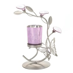 Gallery of Light 8 in. H X 3.875 in. W X 7 in. L Pink/Silver Glass/Iron Butterfly and Lilly Candle H