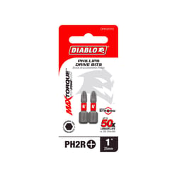 Diablo Phillips Reduced #2 X 1 in. L Drywall Screwdriver Bit Black Oxide 2 pk