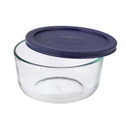 Pyrex 6 in. Round Glass Dish with Lid Blue/Clear