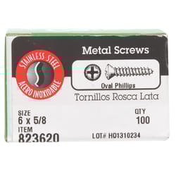HILLMAN No. 6 Ga. X 5/8 in. L Phillips Flat Head Sheet Metal Screws 100 pk