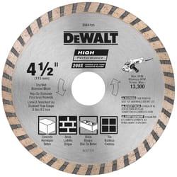 DeWalt High Performance 4-1/2 in. D X 7/8 in. Diamond Turbo Masonry Cut-Off Blade 1 pc