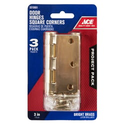 Ace 3 in. L Bright Brass Residential Door Hinge 3 pk