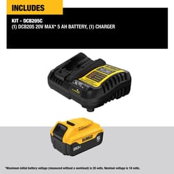 DeWalt 20V MAX DCB205C 5 Ah Lithium-Ion Battery and Charger Starter Kit 2 pc