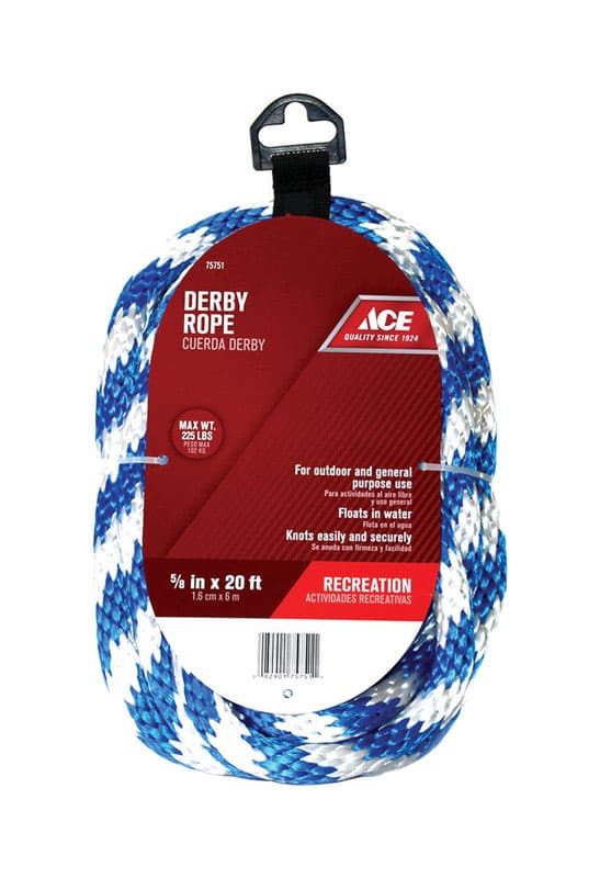 Ace 5/8 in. D X 100 in. L Blue/Green Diamond Braided Poly Rope Ace 5/8 in. D X 100 in. L Blue/Green Diamond Braided Poly Rope